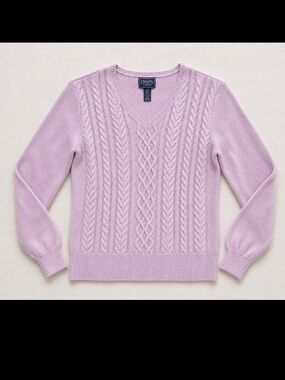 Chaps Cable Knit V Neck Sweater Large Pink Shimmer Metallic Cozy Cottagecore